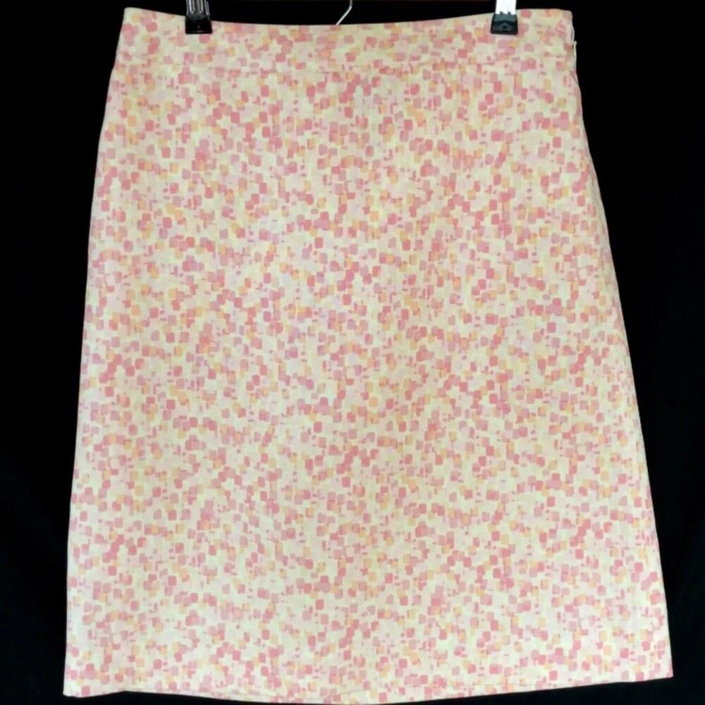 Ann‎ Taylor 4 Silk/Linen Blend Pink Geo Print Ivory Lined Skirt